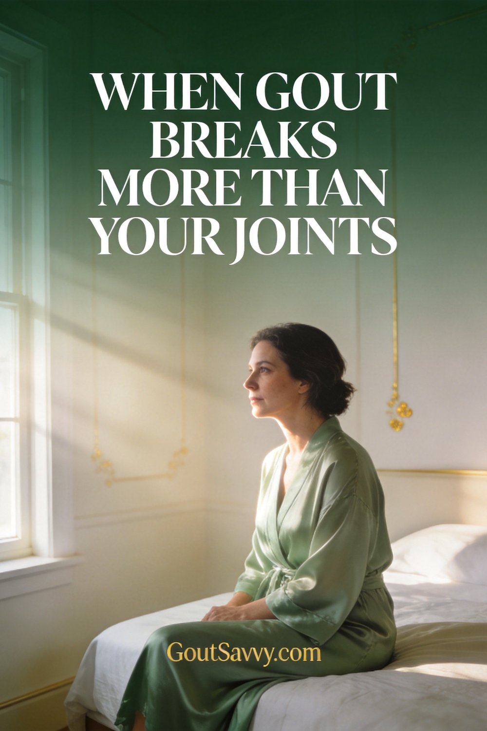 When Gout Breaks More Than Your Joints - magazine cover style Pinterest pin from GoutSavvy