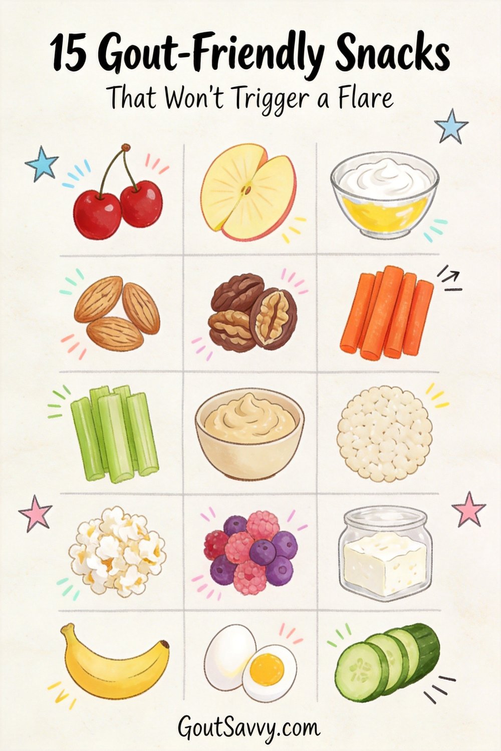 15 gout-friendly snacks infographic
