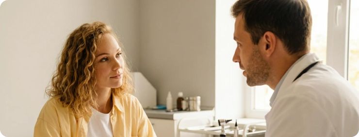 Doctor consulting with a patient about gout treatment options in a medical office