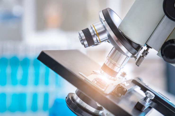 Laboratory microscope used in joint fluid protein research